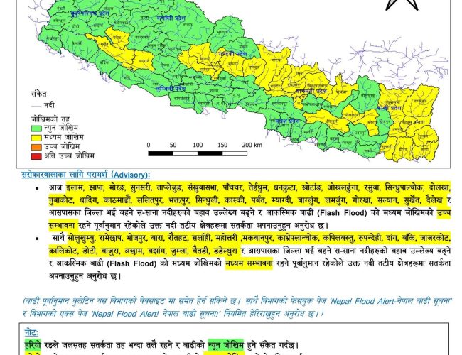 नेपाल बाढी सूचना प्रणालीद्वारा आज बिहानको मापनअनुसार चेतावनी जारी